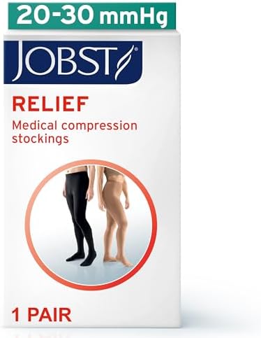 JOBST Relief Waist High 20-30 mmHg Compression Stockings Pantyhose, Closed Toe, Black, X-Large