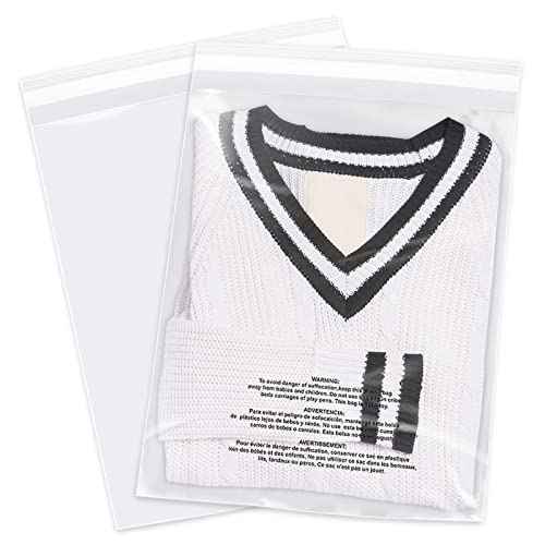 13" x 15" (500 Count) - Clear Poly Bags with Suffocation Warning Self Seal for Packaging, Shirts, Clothing & FBA - Permanent Adhesive