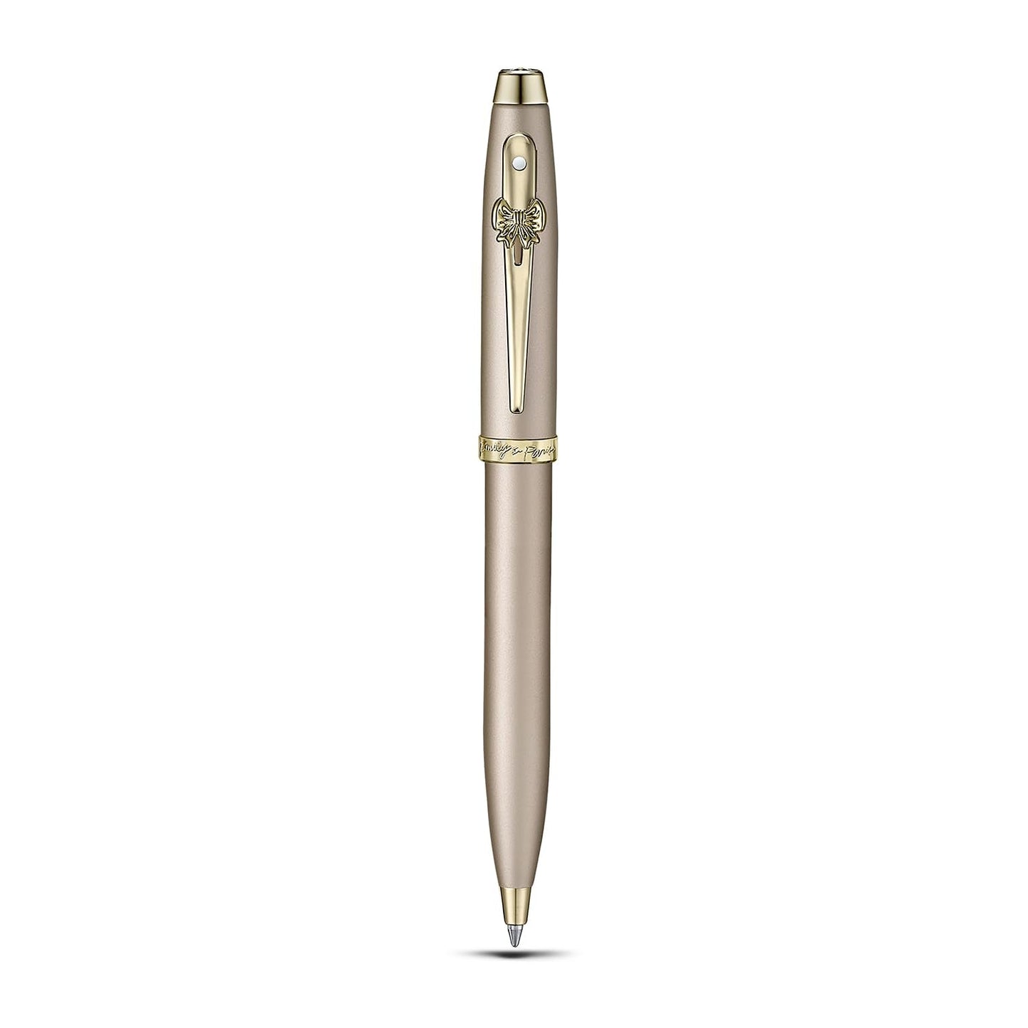 Sheaffer 100 Emily in Paris 9377 Collection, Champagne Gold Pen with PVD Gold Trims, Bow-Shaped Clip (Ballpoint Pen and Full-Grain Credit Card Holder - RFID protection with 4 card slots)