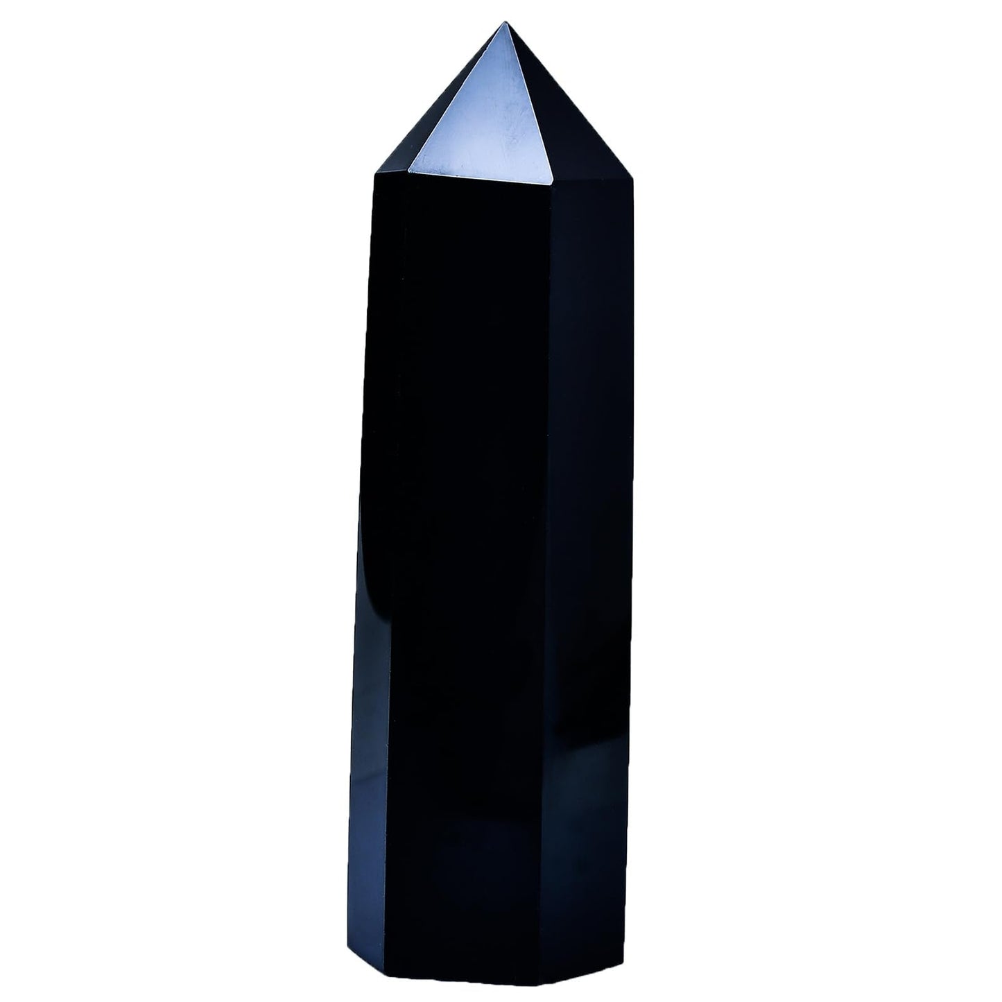 WUYOUSHI Large Black Obsidian Crystal Tower 6" Natural Healing Crystal Wand 6 Faceted Chakra Crystal Point Reiki Meditation Therapy Home Decoration Gift(0.85-1lb)
