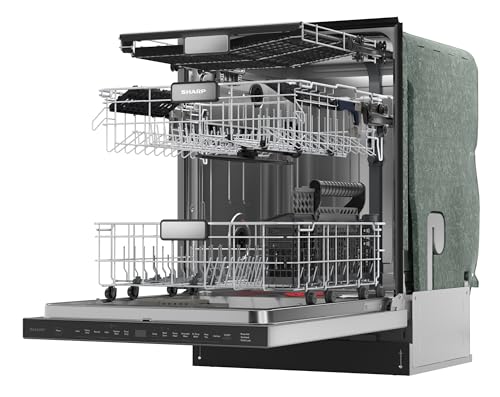 Sharp SDW6726MS 24-inch Stainless Steel Dishwasher, 47 dB Library Quiet, Third Rack, Power Wash Sprayer, 12 Place Settings,