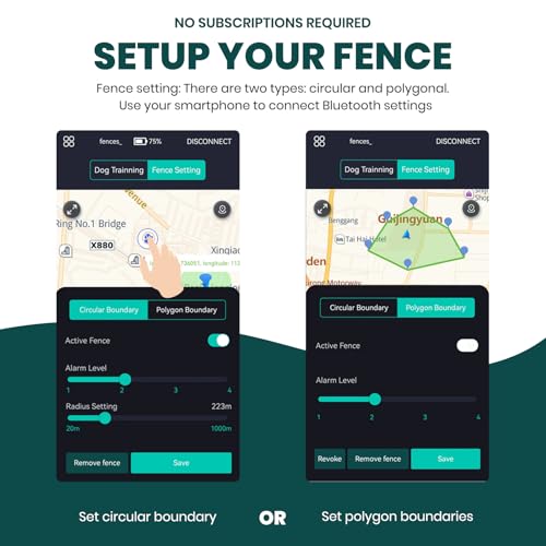 GPS Wireless Dog Fence with Free App, Electric Fence System with Training Collar, Portable Fence for Outdoor Use, Rechargeable Waterproof, Adjustable Pet Containment System for Outdoor Use