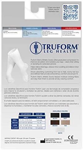 Truform Compression Socks, 15-20 mmHg, Men's Crew Length Mid-Calf Cushion Foot Socks, Black, Large