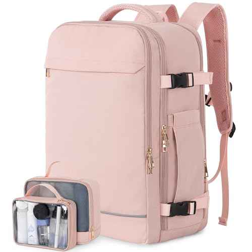 Large Travel Backpack for Women, 40L Travel Bag Personal Item Size, Laptop Backpacks, Waterproof Carry On Backpack with Packing Cubes for College Business Hiking Work Essentials, Pink