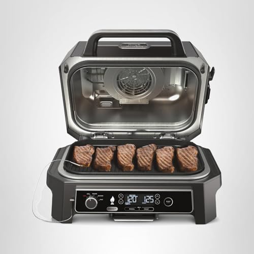 Ninja | Grill & Smoker | Outdoor Woodfire Pro XL | 4 in 1 Grill, BBQ Smoker, Air Fryer & Bake | Portable | Includes Built in Thermometer & 2 Woodfire Pellet Packs | Dark Grey | OG850