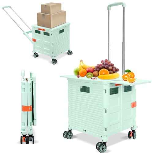 Foldable Utility Cart Collapsible Portable Crate Rolling Carts with Magnetic Lid Telescopic Handle Wear-Resistant 360¡ÆRotate Noiseless Swivel Wheel for Shopping Moving Storage Luggage Office(Green)