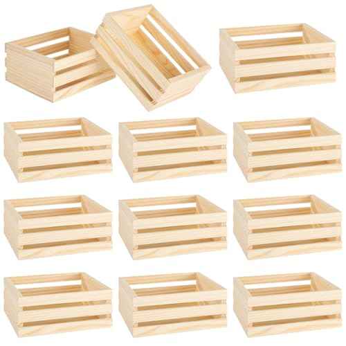 OMISTAR 12 Pcs Small Wooden Crates for Crafts - 6.3¡¿4.7¡¿2.8" Storage Baskets, Mini Unfinished Wooden Boxes, Ventilated Design, Decorative Wood Baskets for Crafts, Arts, Milk