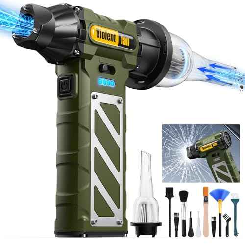 Compressed Air Duster,Infinitely Variable SpeedÂ£Â¬130000RPM Electric Jet Dry Blower with Safety Hammer,Cordless Rechargeable Air Duster for Cleaning PCs/Keyboards/Car Washing (Green)