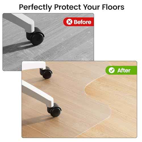 Delamu Chair Mat for Hardwood Floor, 48"¡¿60" Large Clear Office Desk Mat for Rolling Chairs, Computer Gaming Under Desk Floor Protector for Home Office