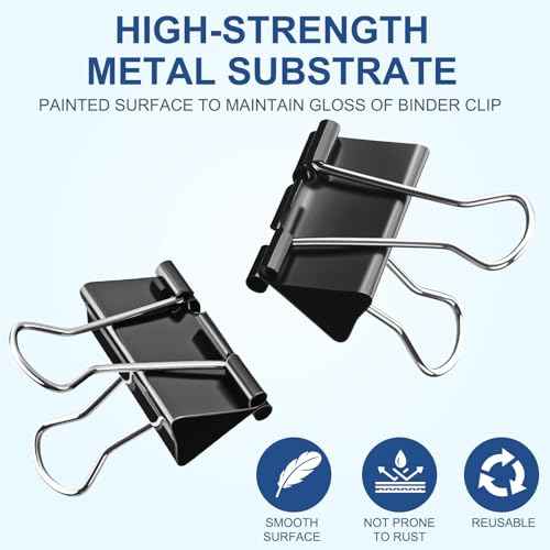 60 Pack Large Binder Clips 1.6 Inch, Binder Clips Large Size,Big Paper Clamps Clips, Clips for Paperwork, for Office and Home Supplies School, Black