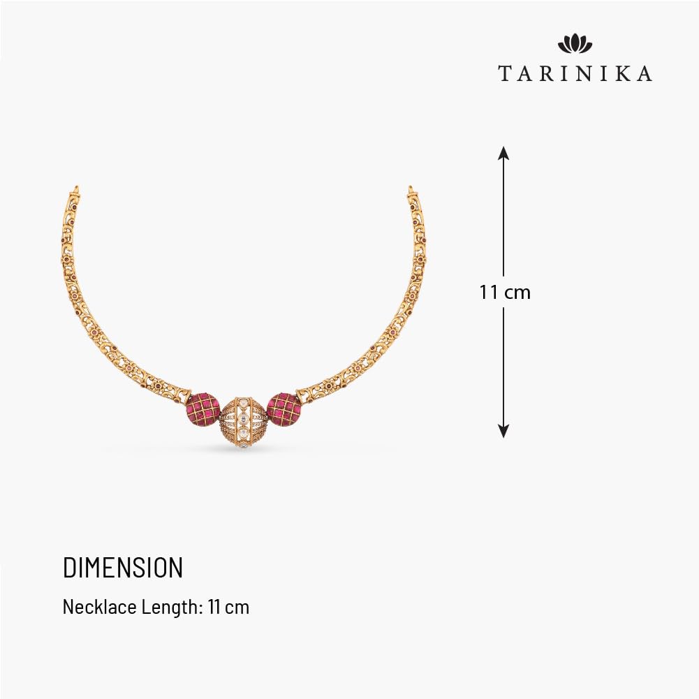 TARINIKA Sterling Silver Classic Choker Necklace with Antique Hasli Design(Gold-Plated) CZ Silver Necklace for Women Perfect for Ethnic occasions Indian jewelry sets for women (Round Kempu Jadau Hasli)