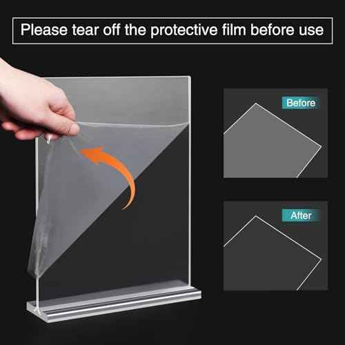 Relx 12 Pack Acrylic Sign Holder 8.5 x 11, Vertical T Shape Plastic Sign Holder with Base, Double-Sided Clear Tabletop Plexiglass Flyer Stands for Restaurant Office Store Home Picture Frame Display