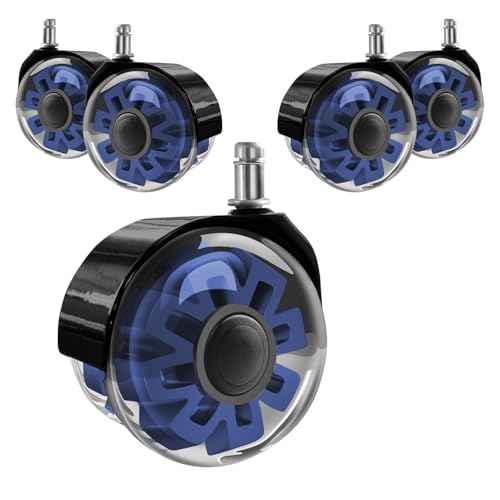 Hirate Office Chair Caster Wheels Heavy Duty(Set of 5), 3Â¡Â± Dual Ball Roller Furniture Chair Casters Replacement Mute Rolling for Hardwood Floors & Carpet Universal Fit 7/16" x 7/8", Blue