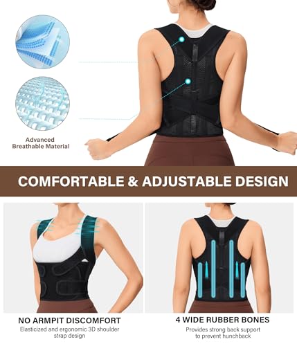 URSEXYLY Back Brace Posture Corrector for Women Breathable Posture Brace Adjustable Full Back Support Brace,Upper and Lower Back Pain Relief(X-Large,Black)