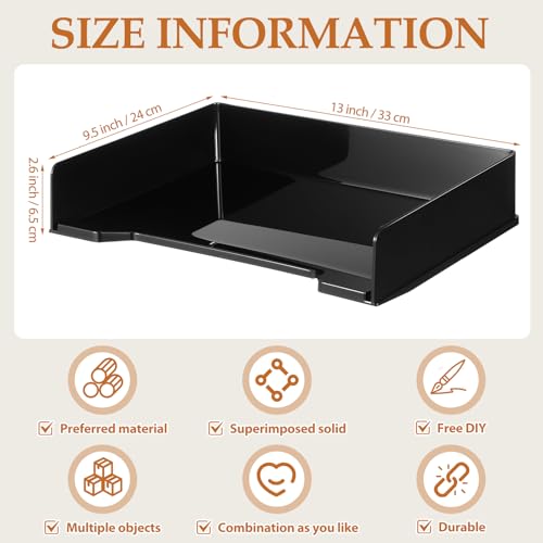 6 Pcs Stackable Letter Tray Rectangular Plastic Desk Organizer 13 x 9.5 x 2.6 in Paper Holder File Tray Accessories Rack for Desktop Office Desk Drawers (Black)
