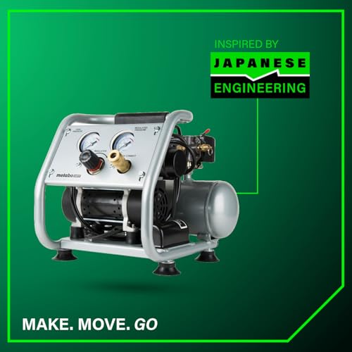 Metabo HPT Quiet Air Compressor, Portable 1 Gallon Oil-Free Air Compressor, Ultra-Quiet Operation at 59 dB, Universal Quick Coupler for Fast Tool Changes, Compact and Lightweight, EC28M
