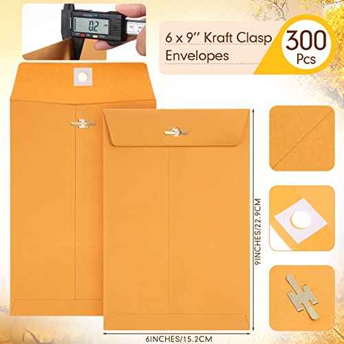 300 Pcs 6 x 9 Manilla Envelopes Clasp Kraft Catalog Envelope with Clasps Closure for Storing Mailing 28 lb Kraft Paper for Office Document Business School(Yellow)