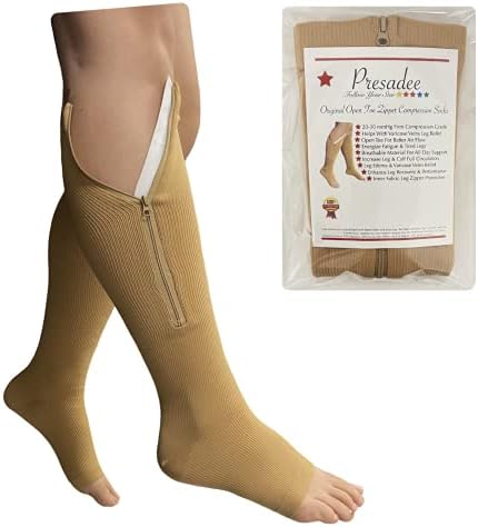 Original Open Toe 20-30 mmHg Firm Compression Circulation Zipper Socks (Beige, X-Small)