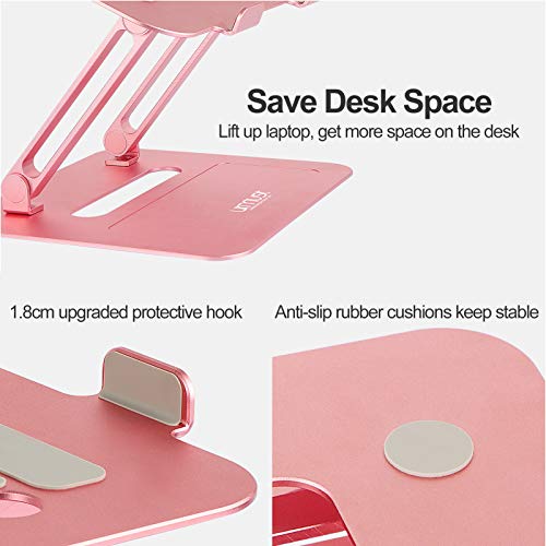 Urmust Adjustable Laptop Stand for Desk Aluminum Computer Stand for Laptop Riser Holder Notebook Stand Compatible with MacBook Air Pro Ultrabook All Laptops 11-17 inch (Rose Gold)