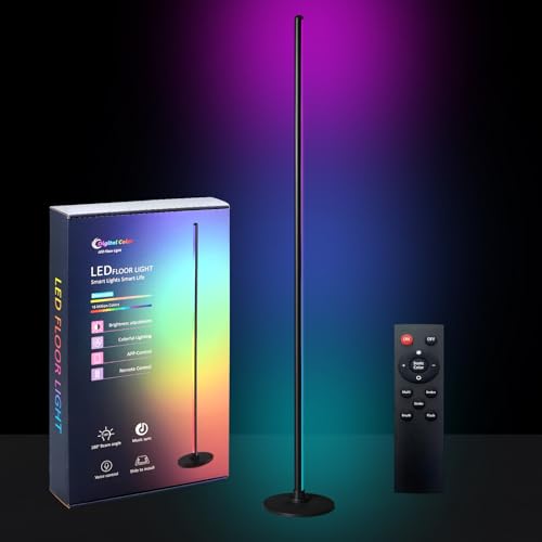Floor Lamp, RGB LED Corner Lamp, 16 Million DIY Colors, Music Sync, Compatible with Alexa, App & Remote Control, Color Changing Standing Lamp for Bedroom Living Room, 4.4 Feet Tall, 18W