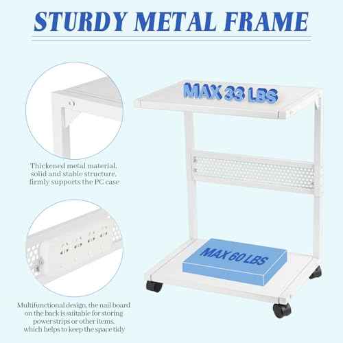 Liitrton PC Tower Stand 2-Tier CPU Stand with Locking Caster Wheels for Office & Home - Iron-White