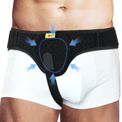 TENB Hernia Belt for Men Hernia Support Truss Inguinal or Sports Hernia, Adjustable Waist Strap with Removable Compression Pads Breathable Material (Black, Medium)