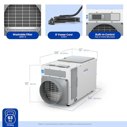 AprilAire E080 Whole House Dehumidifier for Basement & Crawl Space – 80-Pint High-Capacity Commercial Dehumidifier for Homes Up to 4,400 Sq. Ft. with Pump, Drain Hose, & Hanging Kit for DIY Install