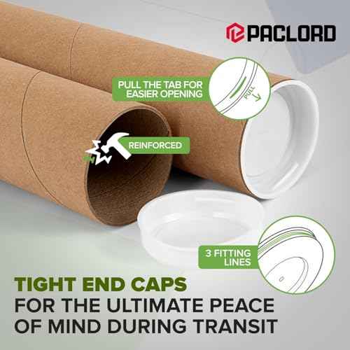 4" x 18" Reinforced Kraft Paper Mailing Tube, Pack of 6 Tubes with 12 Caps ? Secure USPS Approved Poster Tube ? Cardboard Tube for Shipping and Storing Posters, Prints, Artwork, or Documents