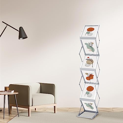 Tatuo Foldable Magazine Rack Metal Catalog Literature Rack Portable 6 Pockets with Carrying Bag Aluminum Brochure Stand Display Holder Stand for Exhibition Trade Show Office Retail Store