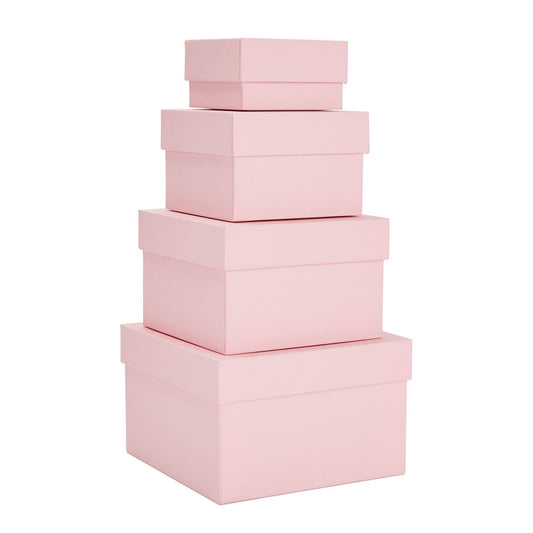 Stockroom Plus Gift Box Set - 4 Piece Assortment, Pink - Nesting & Stackable Pink Square Boxes with Lids for Weddings, Birthdays & Favors