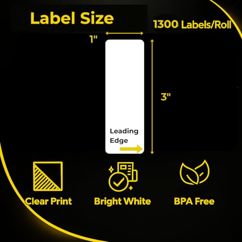3x1 Direct Thermal Barcode Labels - 12 Rolls 1300 Label/Roll White Perforated Address Labels, 15600 Self Adhesive Thermal Label Compatible with Zebra, Rollo, MUNBYN