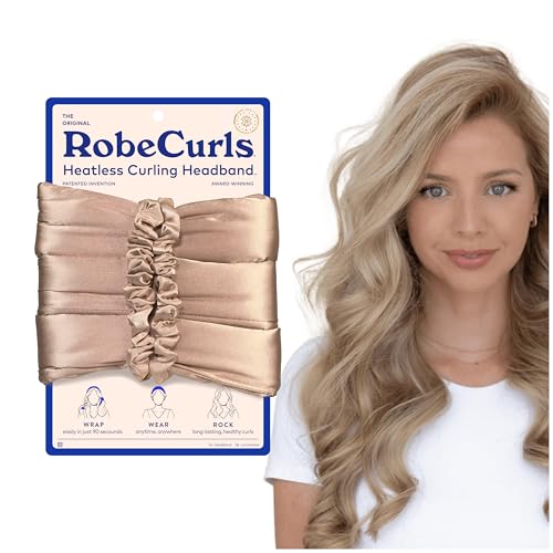RobeCurls Heatless Hair Curler Set - Satin Curling Headband for Natural, No-Heat Curls - Sleep in Overnight Styling Tool with 2 Scrunchies - Easy & Gentle on Hair â Valentines Day Gift for Her (Cream)