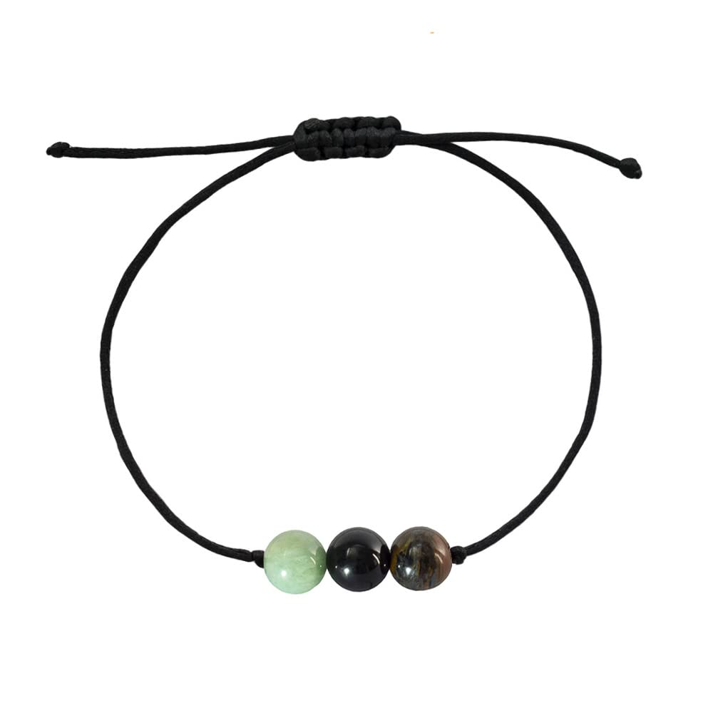 BOHO GARDEN Healing Crystal Bracelet for Self Confidence - Spiritual Beaded Bracelets - 3 Real Natural Gem Stones, Adjustable 3-9.7” Rope - Gemstone Jewelry for Men, Women, Teens (13+) - 8mm Bead