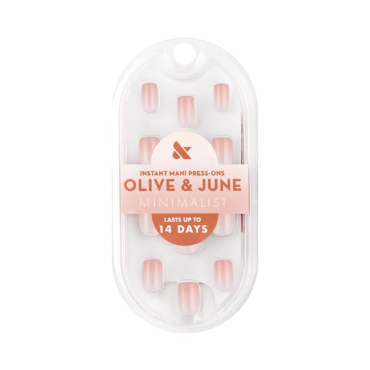 Olive & June Minimalist Instant Mani Press On Nails (Glue) | 42 Fake Nails, 21 Sizes | Non-Toxic, Long-Lasting Barely-There Look | Salon-Quality at Home | Extra Short, Squoval | HZ Syrup Gradient