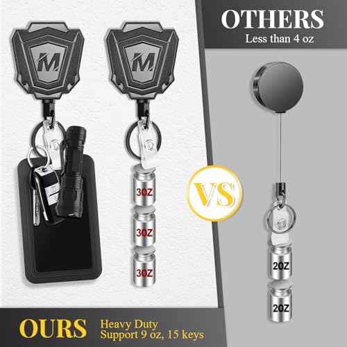 2 Pack Heavy Duty Retractable Keychain with Belt Clip Retractable ID Badge Holder Reel with 31.5¡± Steel Cord, 9.0 oz