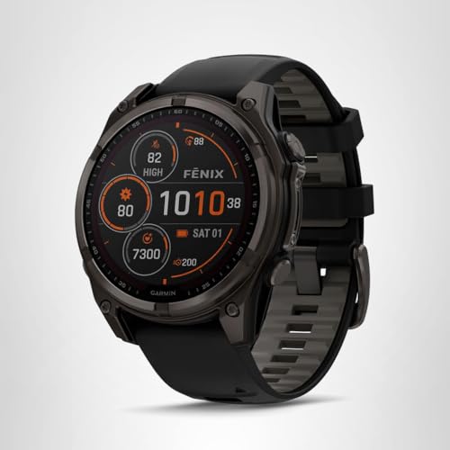 Garmin fēnix® 8 – 47 mm,Solar,Sapphire,Premium Multisport GPS Smartwatch, Long-Lasting Battery Life,Dive-Rated, Built-in LED Flashlight, Carbon Gray DLC Titanium Bezel Black/Pebble Gray Silicone Band