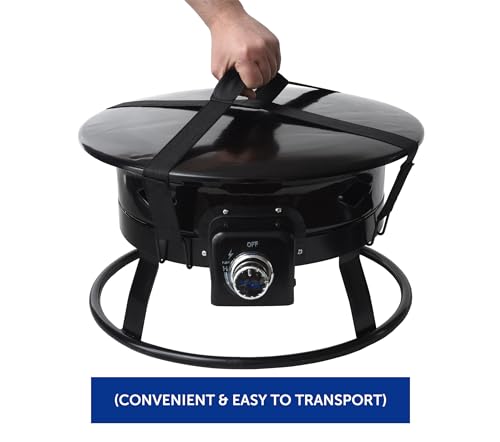 Flame King Smokeless Portable Propane Fire Pit Bowl, 19 inches, 58K BTU with Propane Grip Scale, Self Igniter, Cover, & Carry Straps for RV, Camping, & Outdoor Living