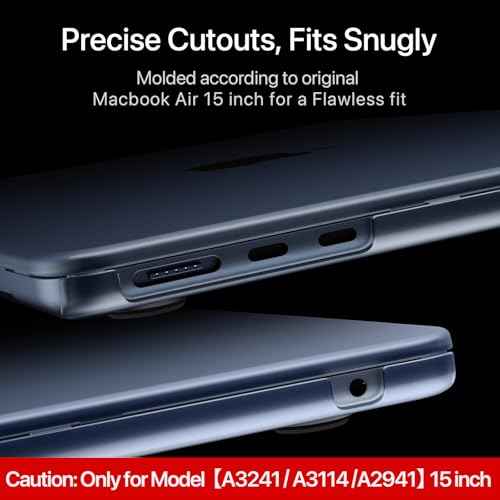 for MacBook Air 15 inch Case M4 2025 2024 2023 M3 M2 [100% Match Official Color] [Ultra Thin Armor] Hard Shell + Translucent Keyboard Cover Laptop - Midnight Clear