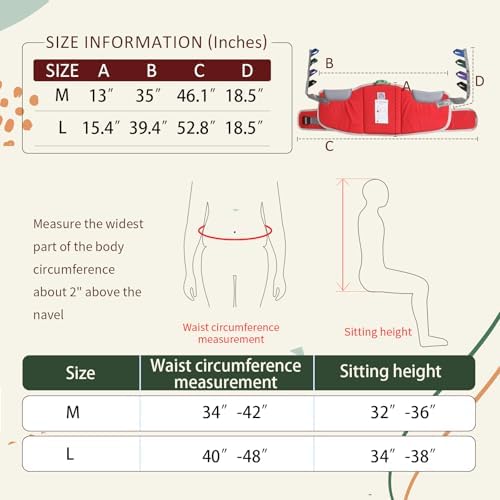 Sit to Stand Lift Patient Aid Padded Sling and Stand Assist with Back Support,Patient Lift Sling Works with Most Mobility Aids & Equipment (Large-Red)