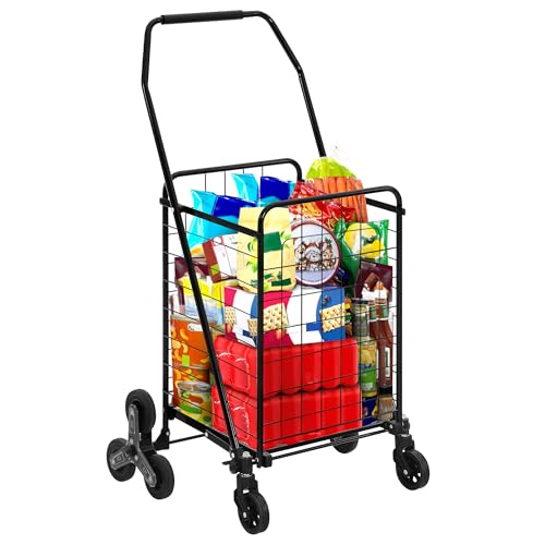 DWVO Folding Stair Climber Shopping Cart, Tri-Wheel Design & 360¡Æ Swivel Wheels, Ideal Heavy Duty Utility Cart for Shopping, Laundry, Travel & Stairs for Seniors