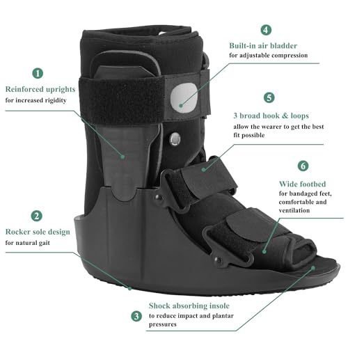 Short Walking Boot, Air CAM Fracture Boot Protection Walker with Plastic Molded Uprights Support for Sprained Ankle Injured Broken Foot Recovery Fits Left or Right Foot X-Large