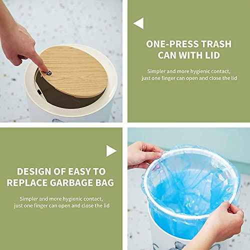 Small Trash Can with Lid Watercolor Hand Drawn of Octopus in Blue Color Isolated on White Garbage Bin Wood Waste Bin Press Cover Round Wastebasket for Bathroom Bedroom Office Kitchen