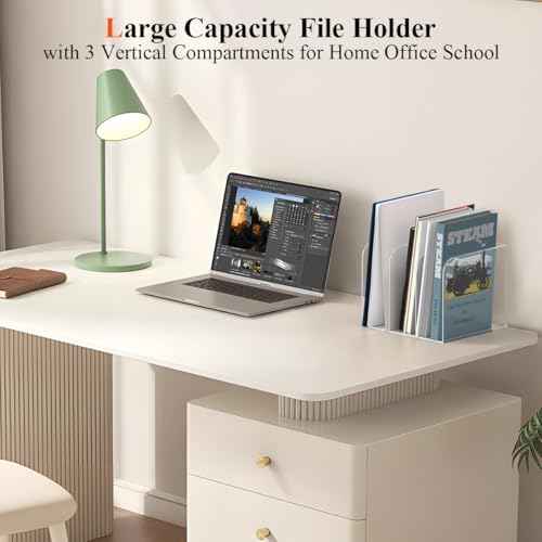 Acrylic Magazine Holder with 3 Vertical Compartments, Clear Desk Mail Organizer Magazine File Rack, Book Holder Paper Folder Binder Holders Office Organization for Desk Accessories