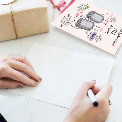 Funny 10 Years Anniversary Card, Cute Tin Pun 10th Anniversary Card for Husband Wife, Hilarious Ten Years Anniversary Card for Him Her, Happy Tin Wedding Anniversary Card