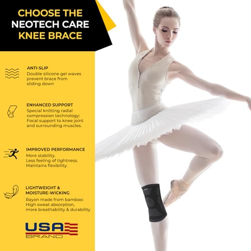 NeoTech Care Knee Support Brace - Breathable - Men, Women, Right or Left (Black Color, Size XL, 1 Pair)