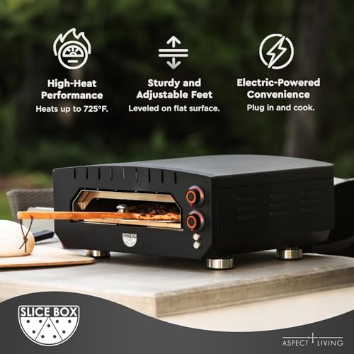 Fire Sense Slice Box Outdoor Electric Pizza Oven, Countertop Cooking, Heats Up to 750 Degrees, Digital Thermometer, Pizza Stone, and Pizza Peel Included, Perfect for Indoor and Outdoor Use - 64900