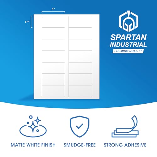 3" X 1.5" Matte White Printable Labels Compatible with Inkjet and Laser Printers - 500 Sheets, 7000 Total Stickers for Bottles, Product Labeling, Mailing - Spartan Industrial Template R010
