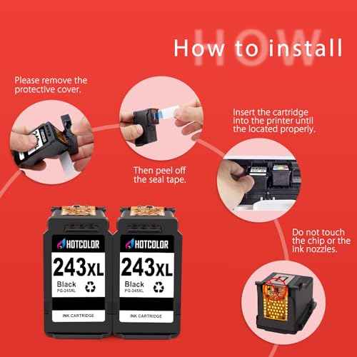 PG-243 Black Ink Cartridges Replacement for Canon 243 Black Ink for Canon 243 and 244 Ink cartridges for Canon MG2522 TR4520 MX492 TS202 TS3322 TR4500 TS3122 MG2500 TR4522 MX490(2 Black)
