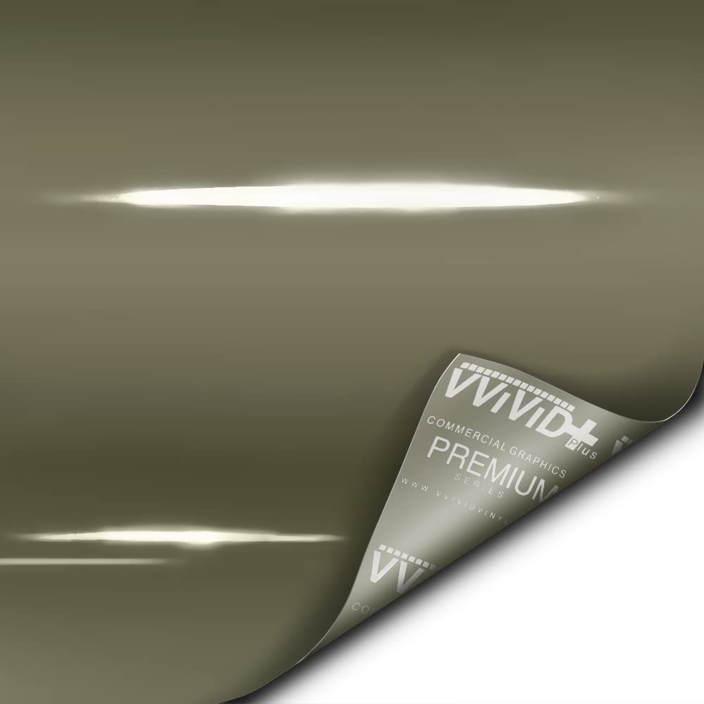 VViViD+ Ultra Gloss Khaki Green 100ft x 5ft Vinyl Car Wrap Premium Paint Replacement Film Roll w Nano Air Release Technology, Stretchable Cap Liner
