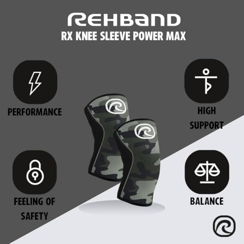 Rehband 7mm Power Max Knee Compression Sleeve for Strength Sports, Competition Grade, Neoprene Knee Sleeves for Bodybuilding & Heavy Powerlifting, Colour:Camo - 1 Pair, Size:X-Large